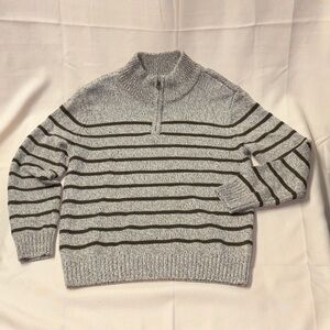 Gray and Brown Striped 1/4 zip sweater